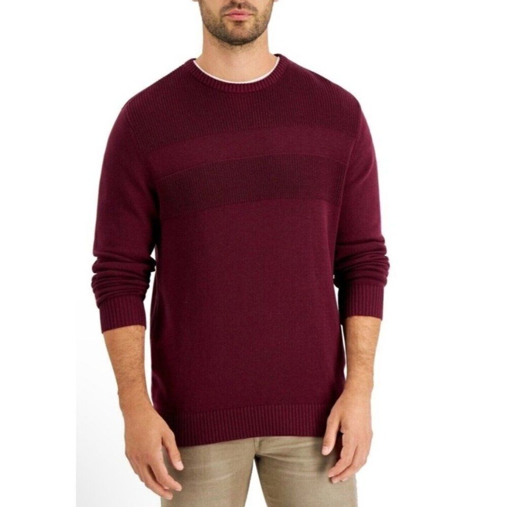 Mens XXL Plum Textured Cotton Sweater Red Burgundy Lightweight NWT